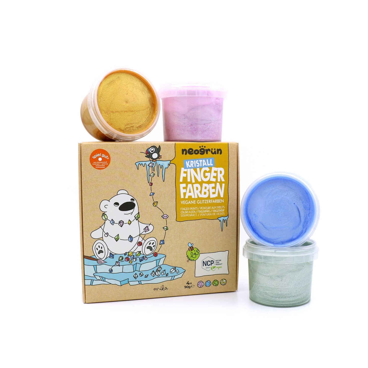 Kristall-Fingerfarben 4er Set "Mika" - Bio-Funkelfarben